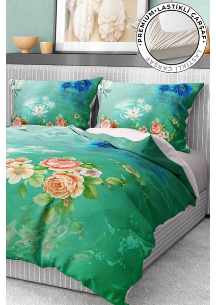 Pamuk Saten Lastikli Çarşaf Deluxe Çift Kişilik 3D Flowers Nevresim Takımı fiyatları