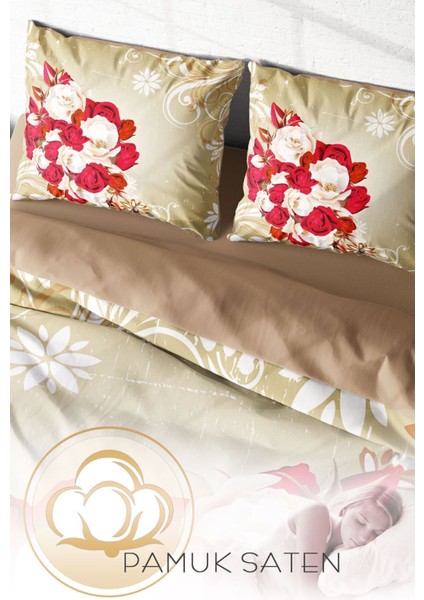 Çift Kişilik Lastikli Çarşaflı Pamuk Saten Rose CREAM-1007 Nevresim Takımı fırsatları