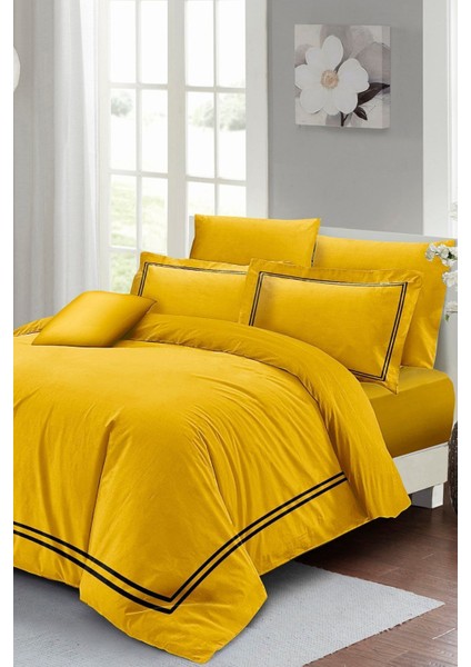 Çift Kişilik Özel Dokuma Luxury Pamuk Saten Sarı Nevresim Takımı