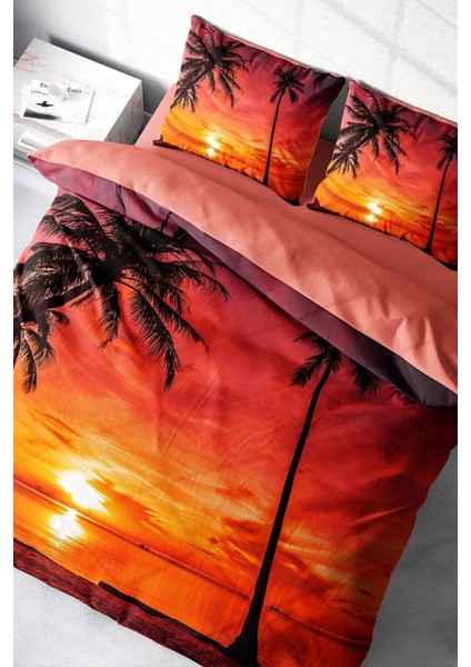 Çift Kişilik Sık Dokuma Pamuk Saten 3D Özel Tasarım Gun Batımı Nevresim Takımı