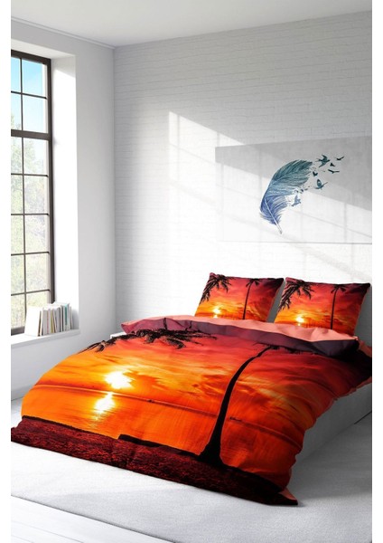 Çift Kişilik Sık Dokuma Pamuk Saten 3D Özel Tasarım Gun Batımı Nevresim Takımı fiyatları