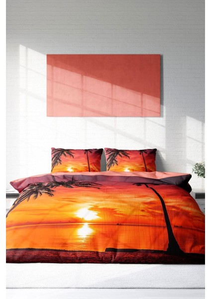 Çift Kişilik Sık Dokuma Pamuk Saten 3D Özel Tasarım Gun Batımı Nevresim Takımı modelleri