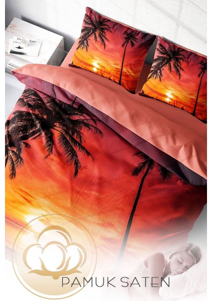 Çift Kişilik Sık Dokuma Pamuk Saten 3D Özel Tasarım Gun Batımı Nevresim Takımı fırsatları