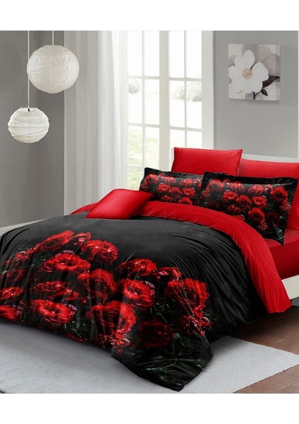 Çift Kişilik Lastikli Çarşaflı Sevgililer Günü % 100 Pamuk Saten Black Rose Nevresim Takımı fiyatları