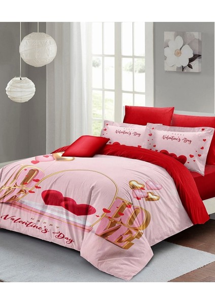 Çift Kişilik Lastikli Çarşaflı Sevgililer Günü % 100 Pamuk Saten Valentine's Nevresim Takımı fiyatları