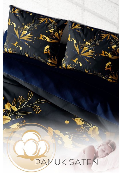 Çift Kişilik Lastikli Çarşaflı Pamuk Saten Gold Leaf Nevresim Takımı fırsatları
