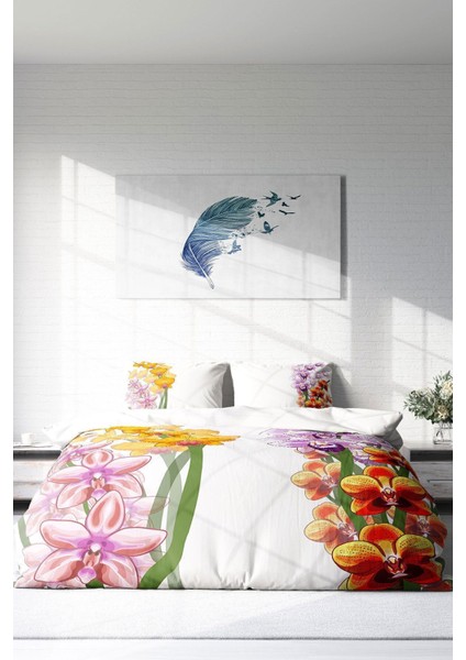 Çift Kişilik Lastikli Çarşaflı Pamuk Saten Orchid Nevresim Takımı