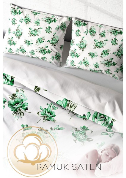 Çift Kişilik Lastikli Çarşaflı Pamuk Saten Green Garden Nevresim Takımı fırsatları