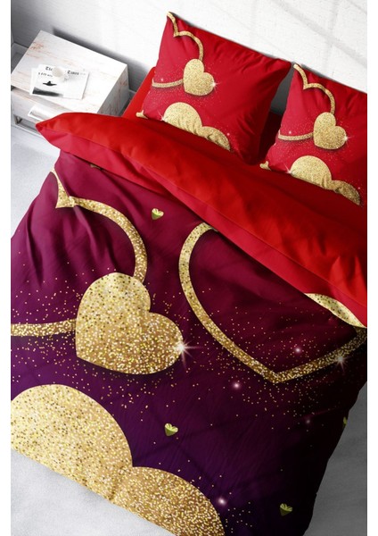 Çift Kişilik Sık Dokuma Pamuk Saten 3D Özel Tasarım Sevgililer Günü Nevresim Takımı