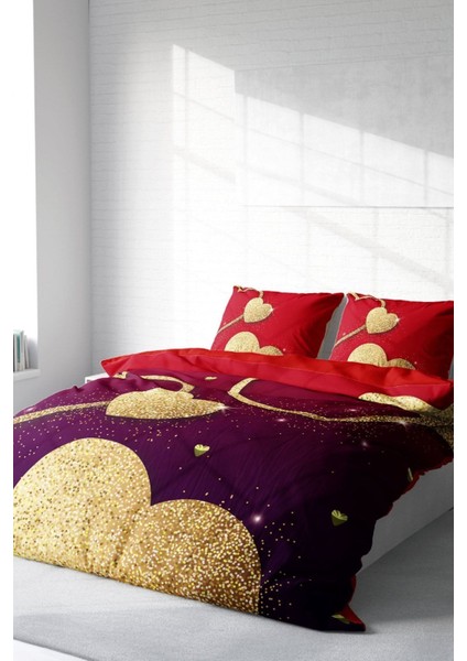 Çift Kişilik Sık Dokuma Pamuk Saten 3D Özel Tasarım Sevgililer Günü Nevresim Takımı fiyatları