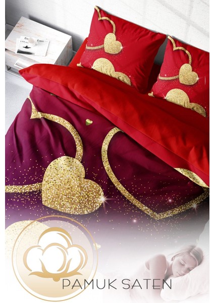 Çift Kişilik Sık Dokuma Pamuk Saten 3D Özel Tasarım Sevgililer Günü Nevresim Takımı fırsatları