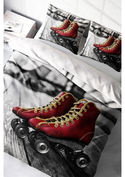 Çift Kişilik Sık Dokuma Pamuk Saten 3D Özel Tasarım Skate Nevresim Takımı