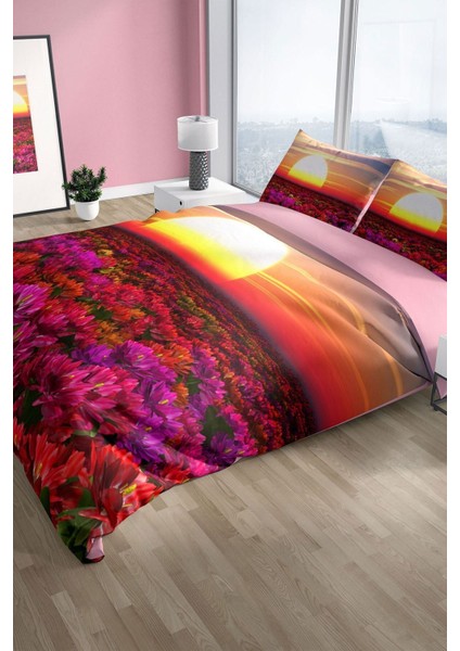 Sunset 3D Pamuk Saten Çift Kişilik Nevresim Seti Nevresim Takımı