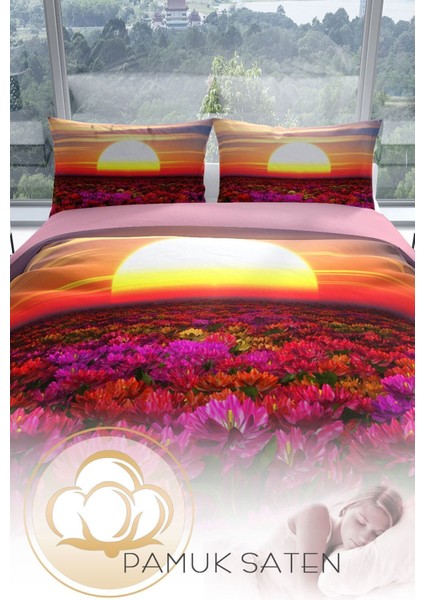 Sunset 3D Pamuk Saten Çift Kişilik Nevresim Seti Nevresim Takımı fırsatları