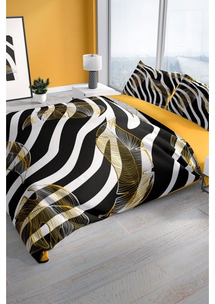 Zebra Feather 3D Pamuk Saten Çift Kişilik Nevresim Seti Nevresim Takımı