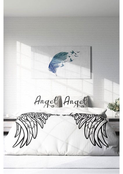 Lastikli Çarşaflı Pamuk Saten Çift Kişilik Angel Wing Nevresim Takımı modelleri