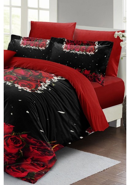 Çift Kişilik Lastikli Çarşaflı Pamuk Saten Black Rose Nevresim Takımı fiyatları
