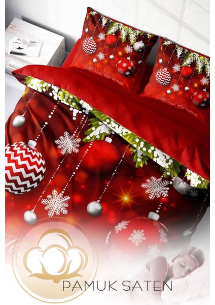 Yılbaşı Nevresim Takım Doğal Pamuk Saten Noel Çift Kişilik Balls Nevresim Takımı modelleri