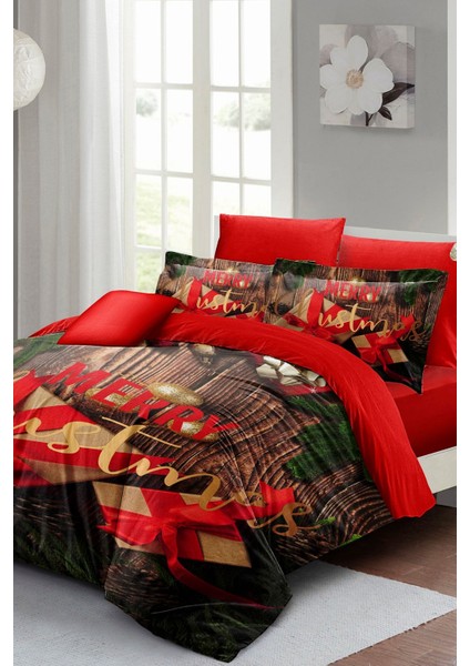 Yılbaşı Merry Christmas Çift Kişilik 3D Pamuk Saten Gift Nevresim Takımı fiyatları