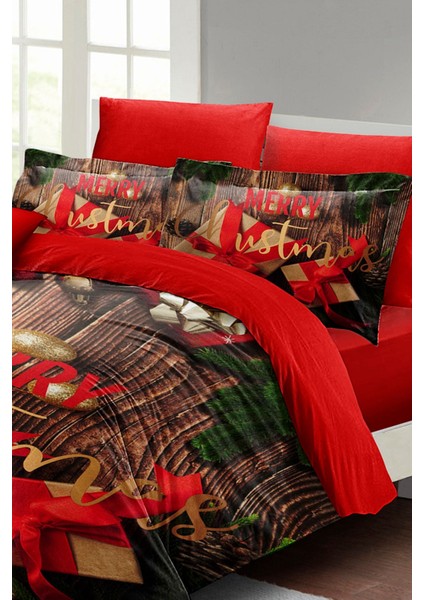 Yılbaşı Merry Christmas Çift Kişilik 3D Pamuk Saten Gift Nevresim Takımı fırsatları