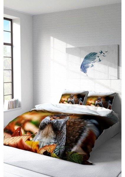 Doğal Pamuk Çift Kişilik 3D Digital Sincap Nevresim Takımı fiyatları