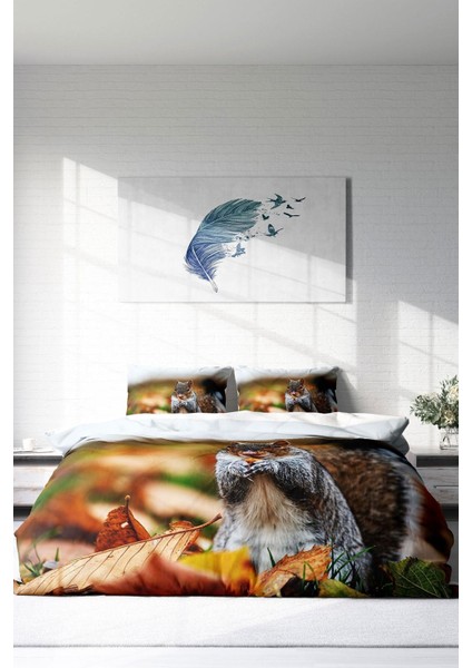 Doğal Pamuk Çift Kişilik 3D Digital Sincap Nevresim Takımı modelleri