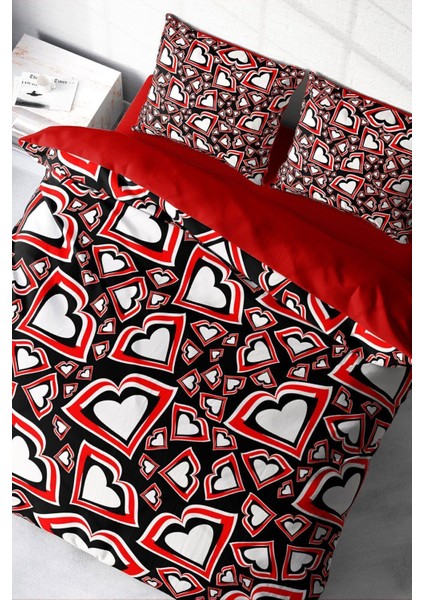 Çift Kişilik Lastikli Çarşaflı Pamuk Saten Heart Lips Nevresim Takımı modelleri