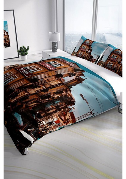 Apartman 3D Pamuk Saten Çift Kişilik Nevresim Seti Nevresim Takımı