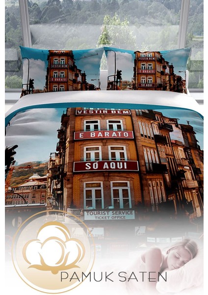 Apartman 3D Pamuk Saten Çift Kişilik Nevresim Seti Nevresim Takımı fırsatları