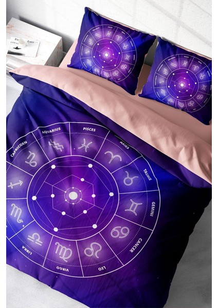 Doğal Pamuk Çift Kişilik 3D Digital Astroloji Nevresim Takımı