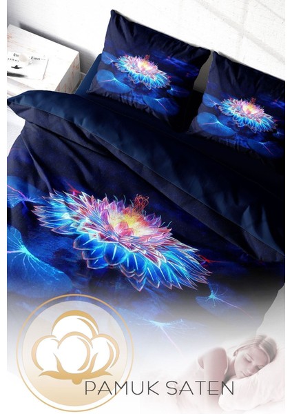 Doğal Pamuk Çift Kişilik 3D Digital Lotus Night Nevresim Takımı fırsatları