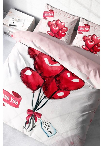 Çift Kişilik Sık Dokuma Pamuk Saten 3D Özel Tasarım Sevgililer Günü Nevresim Takımı
