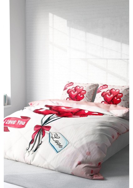 Çift Kişilik Sık Dokuma Pamuk Saten 3D Özel Tasarım Sevgililer Günü Nevresim Takımı modelleri