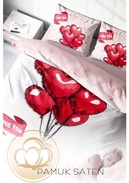 Çift Kişilik Sık Dokuma Pamuk Saten 3D Özel Tasarım Sevgililer Günü Nevresim Takımı fırsatları