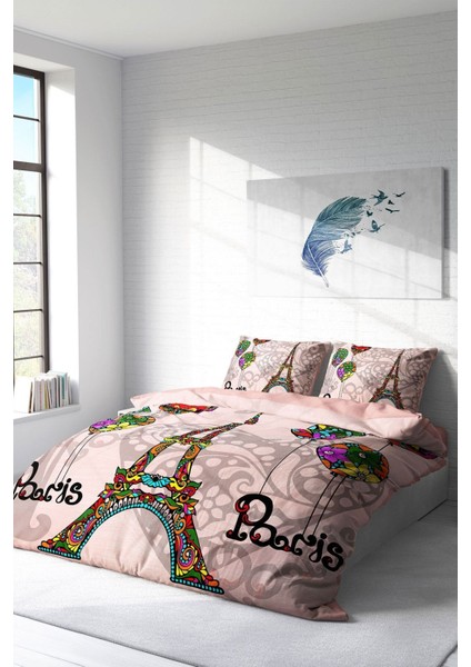 Doğal Pamuk Çift Kişilik 3D Digital Soft Paris Nevresim Takımı