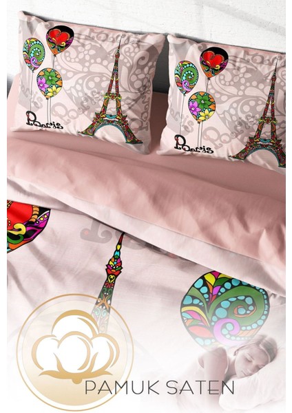 Doğal Pamuk Çift Kişilik 3D Digital Soft Paris Nevresim Takımı