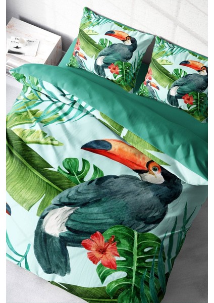 Doğal Pamuk Çift Kişilik 3D Digital Birdie Nevresim Takımı