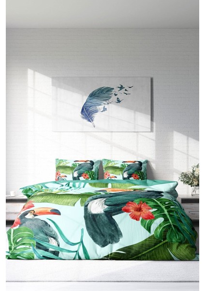 Doğal Pamuk Çift Kişilik 3D Digital Birdie Nevresim Takımı modelleri