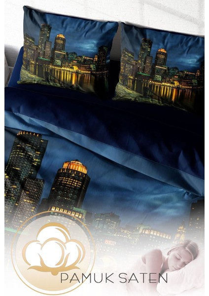Doğal Pamuk Çift Kişilik 3D Digital Dark City Nevresim Takımı fırsatları
