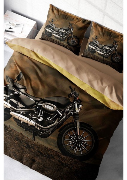 Çift Kişilik Sık Dokuma Pamuk Saten 3D Özel Tasarım Motorcycles Nevresim Takımı