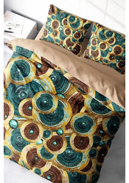 Çift Kişilik Sık Dokuma Pamuk Saten 3D Özel Tasarım Vintage Design Nevresim Takımı