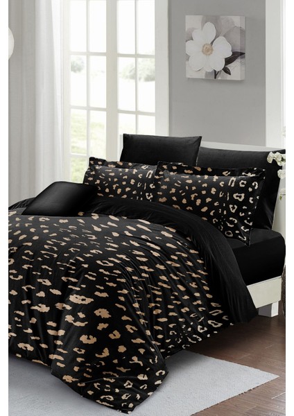 Lastikli Çarşaflı Pamuk Saten Çift Kişilik Animal Print Nevresim Takımı