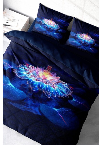 Lastikli Çarşaflı Pamuk Saten Çift Kişilik Lotus Night Nevresim Takımı