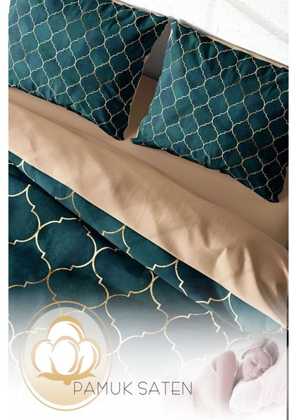 Çift Kişilik Sık Dokuma Pamuk Saten 3D Özel Tasarım Gold Line Moraccan Nevresim Takımı fırsatları