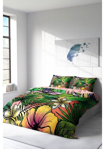 Çift Kişilik Sık Dokuma Pamuk Saten 3D Özel Tasarım Renkli Orman Nevresim Takımı fiyatları
