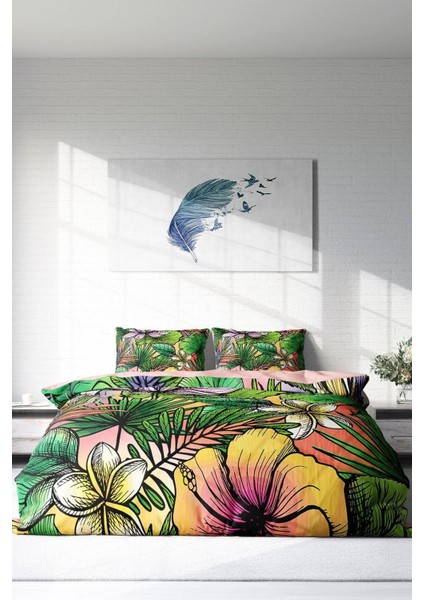 Çift Kişilik Sık Dokuma Pamuk Saten 3D Özel Tasarım Renkli Orman Nevresim Takımı modelleri