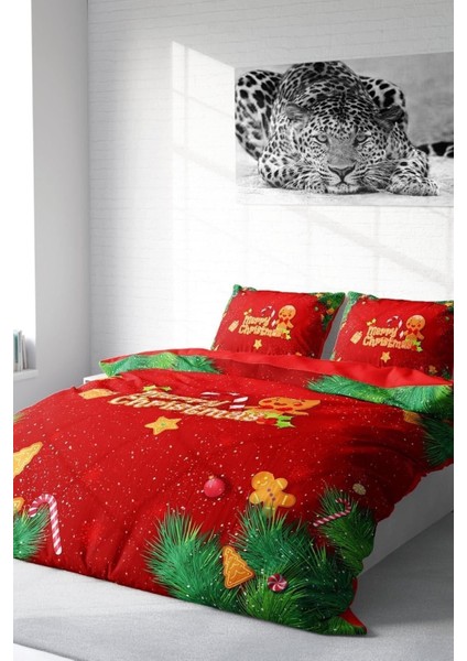 Yılbaşı Çift Kişilik Nevresim Lastikli Çarşaflı Pamuk Saten Cookie Nevresim Takımı