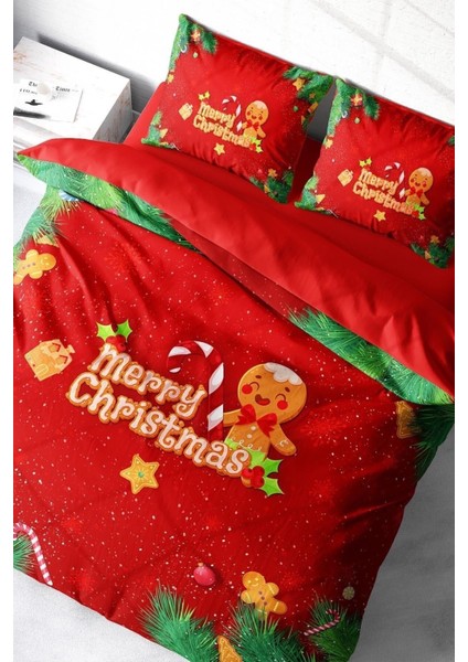 Yılbaşı Çift Kişilik Nevresim Lastikli Çarşaflı Pamuk Saten Cookie Nevresim Takımı modelleri