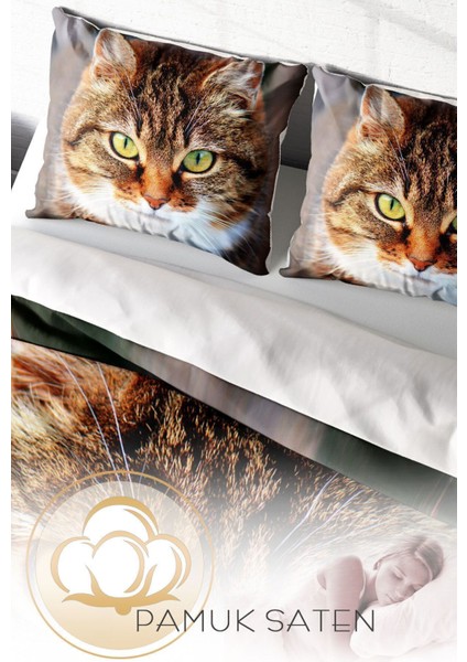Lastikli Çarşaflı Pamuk Saten Çift Kişilik Tabby Nevresim Takımı fırsatları