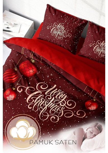 Yılbaşı Süsü Red Ball Noel Pamuk Saten 3D Çift Kişilik Nevresim Takımı fırsatları